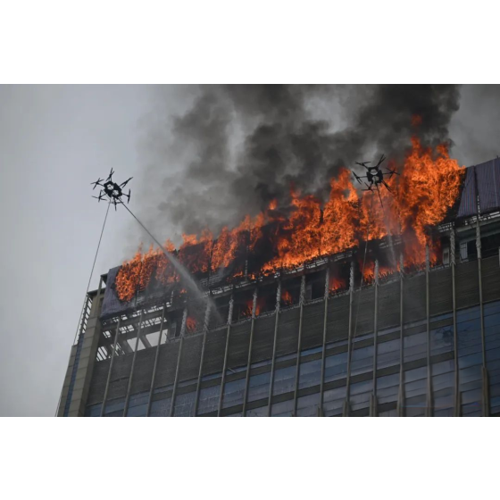 The high-rise building fire-fighting drone can carry 60 kilograms of dry powder